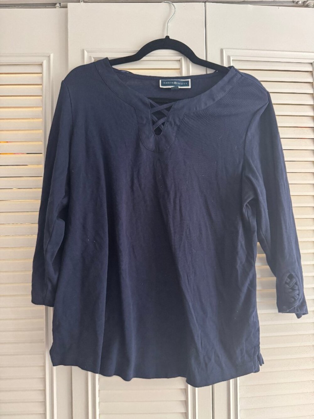 Karen Scott Navy Long Sleeve Shirt 0X